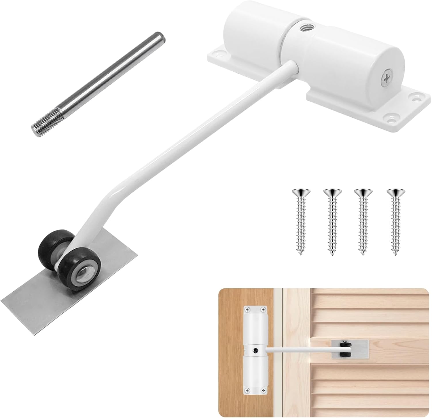 PCKOBEVER Spring Door Closer,Safety Automatic Door Closer,Adjustable Door Spring Closer Door Stopper for Commercial & Home Use,Quiet Auto Door Closing with Adjusting Rod and Screws (White)