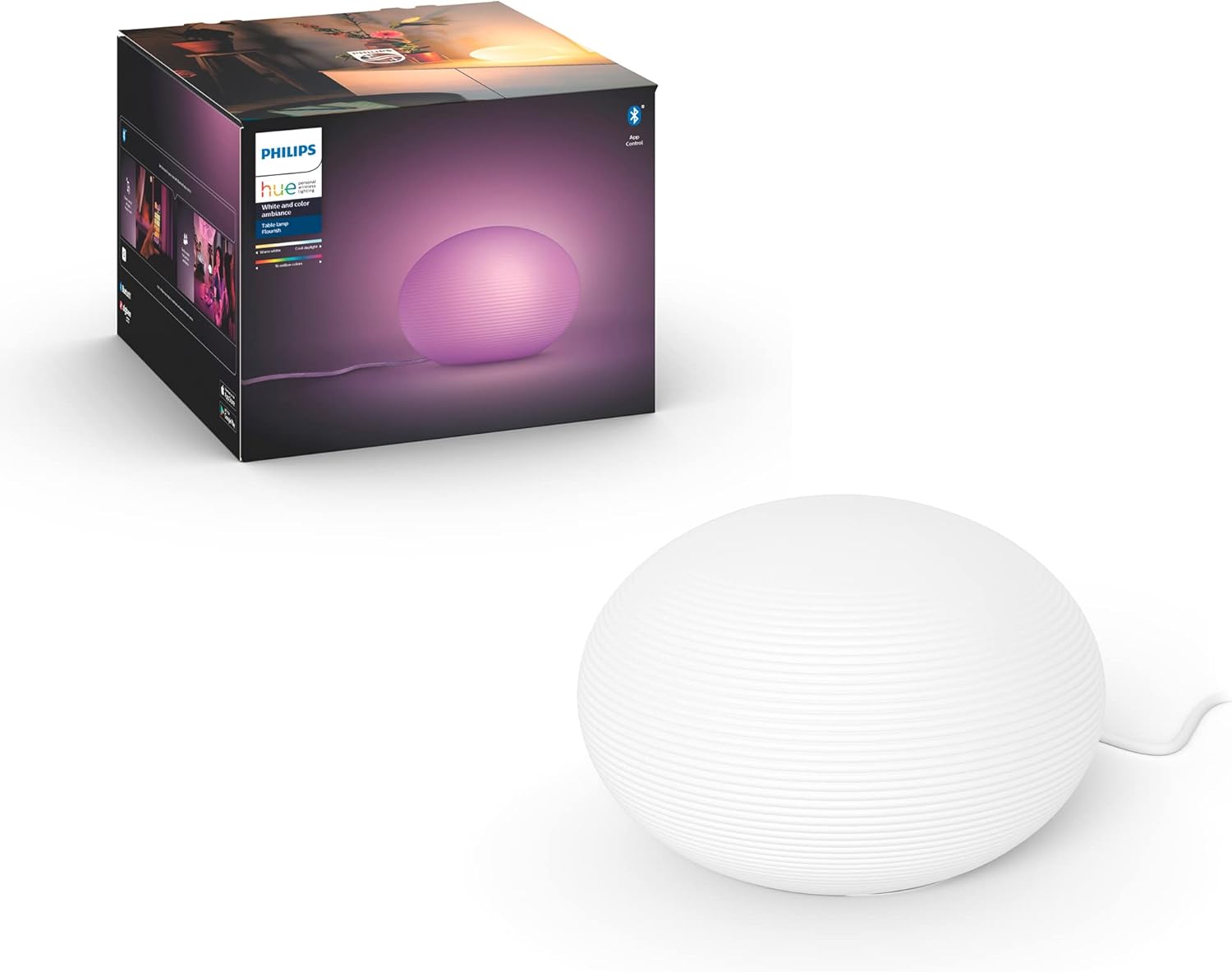 Philips Hue Flourish Smart Table Lamp, White- White and Color Ambiance LED Color-Changing Light- 1 Pack - Control with Hue App- Compatible with Alexa, Google Assistant, and Apple Homekit