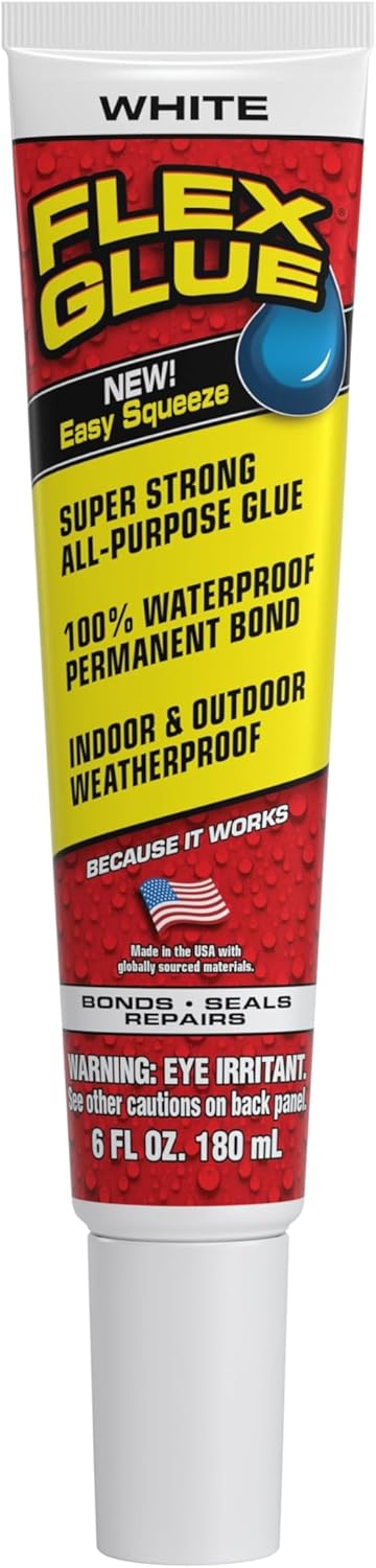 Flex Glue, Super Strong, Rubberized Waterproof Adhesive, Works Underwater, Use on Pools, Showers, Outdoors, Concrete, Brick, Pavers, UV Resistant, 6 oz Squeeze Tube, White, 1-Pack