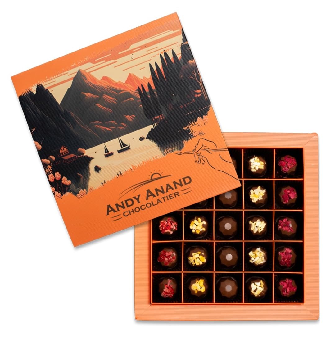 Andy Anand Parisian Chocolate Jewels: 25 Exquisite Truffles with Mango, Pistachio, Pineapple, Raspberry & Strawberry, Artisan Decadent Chocolate Truffles (8 oz)