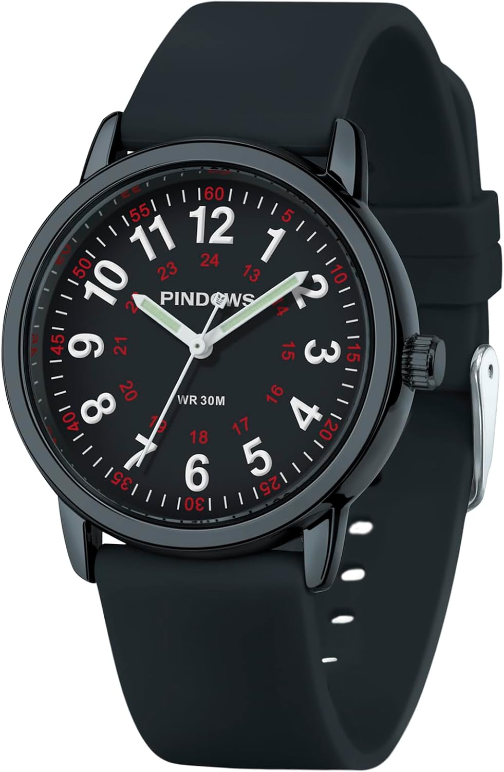 PINDOWS Watches for Women, Analog Quartz Ladies Watches for Students Women and Men, 30M Waterproof Military Time Luminous Easy-Read Dial