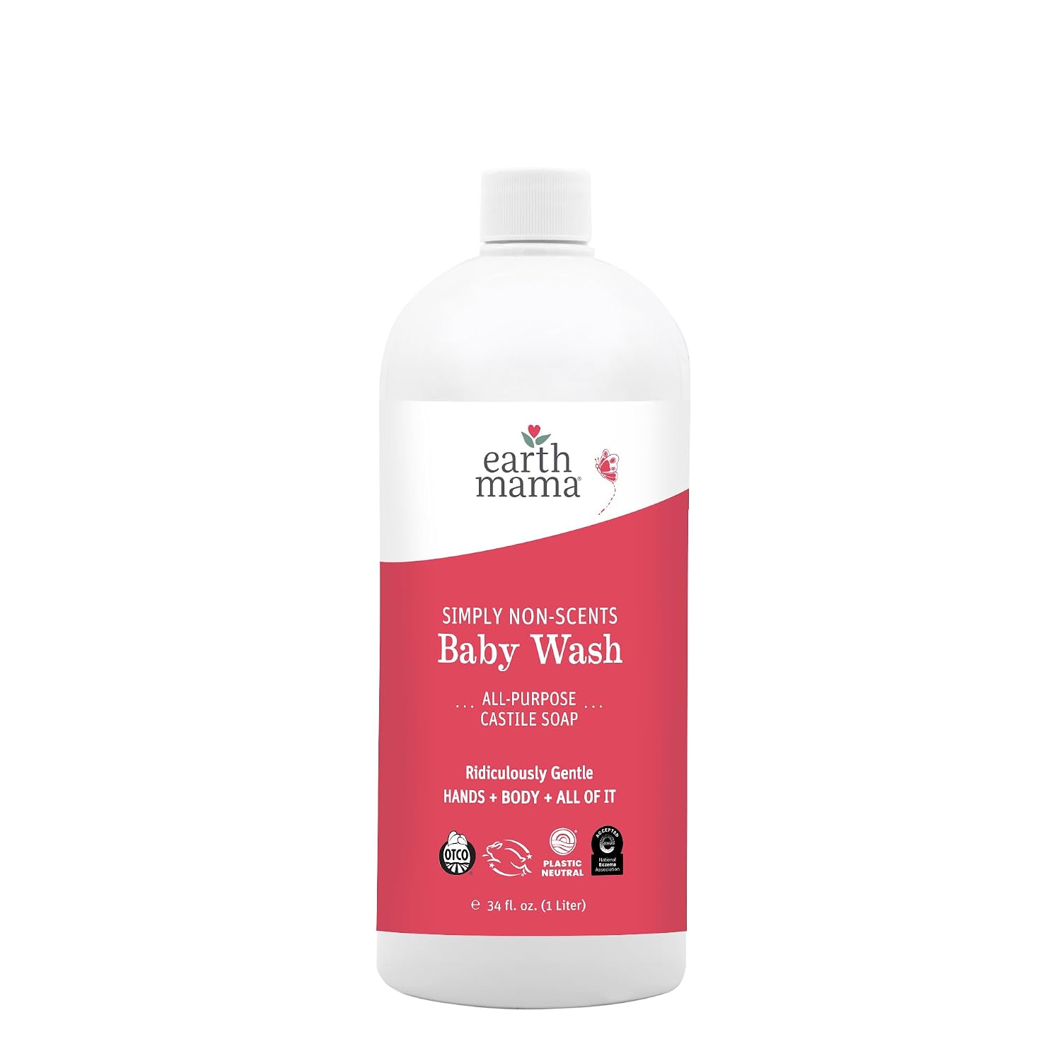 Earth Mama Natural Non-Scents Baby Wash Gentle Castile Soap for Sensitive Skin, 34-Fluid Ounce (Packaging May Vary)