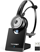 TECKNET Bluetooth 5.0 Headset with Microphone for PC, USB Wireless Headset with Mic for Work, 40Hrs Worktime AI Noise Cancelling On Ear Bluetooth Headphones with Charging Base for Laptop/Call Center