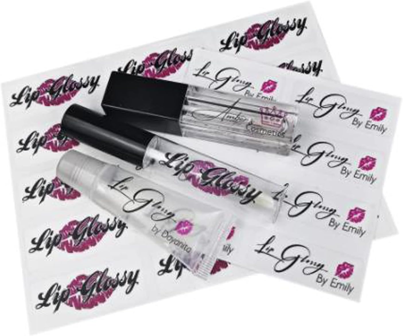100 Pcs Custom Label Handmade Clear Transparent Vinyl PVC Label Custom Logo Printed Lip Gloss Sticker Waterproof Beauty Transparent Lipstick Tube Cosmetic Label Stickers (2x4cm)