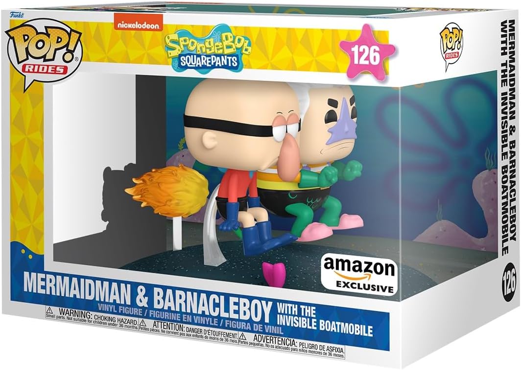 Funko POP Rides Deluxe: Spongebob Squarepants - Mermaid Man & Barnacle Boy with Invisible Car - Amazon Exclusive - Collectable Vinyl Figure - Gift Idea - Official Merchandise