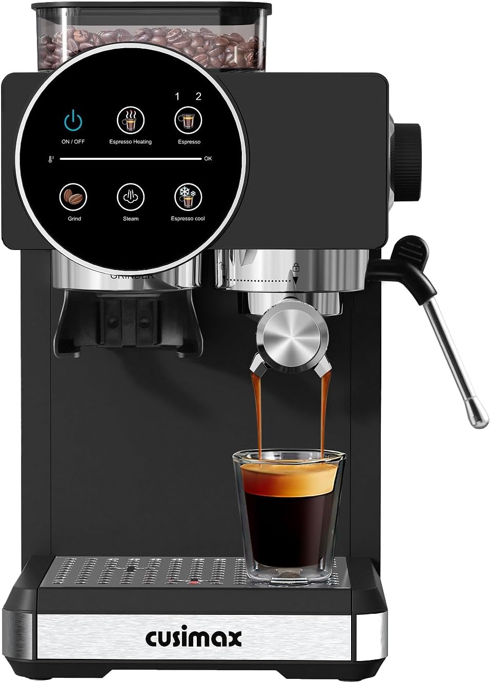 Espresso Machine with Grinder, 20 Bar Professional Expresso Coffee Machines with Milk Frother Steam Wand, Espresso Maker with 60oz Removable Water Tank, Cappuccino & Latte Machine for Home Black