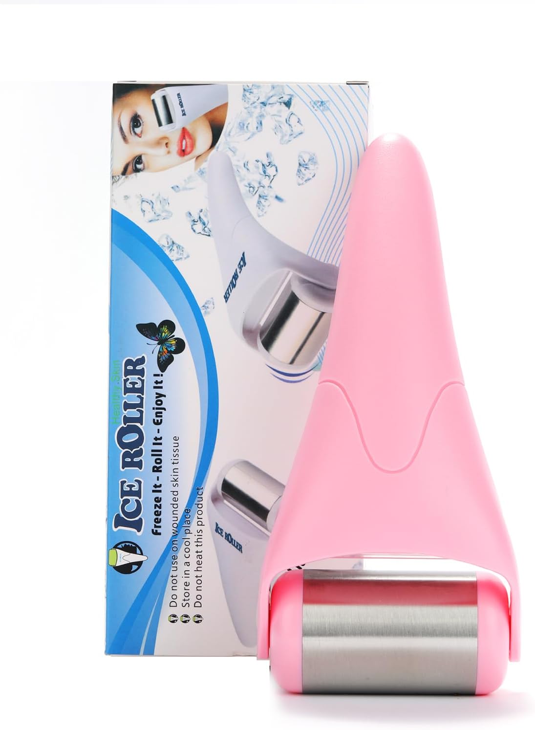 Lazzybeauty Ice Roller for Face and Body Massage, Skin Care Tool to Reduce Fine Lines, Wrinkles and Puffiness, Soothing Massager for Pain Relief, Self Care Gifts for Men Women, Pink