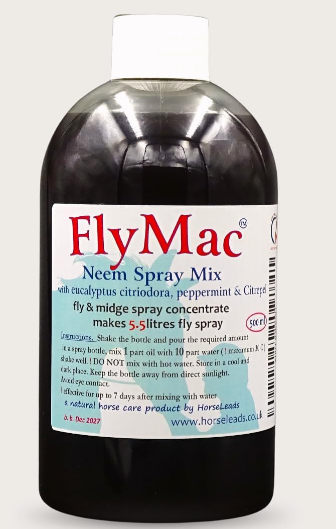 FlyMac Neem & Eucalyptus Horse Fly Spray Concentrate dilute to Make 5.5 litres with Citrepel and Peppermint Oil