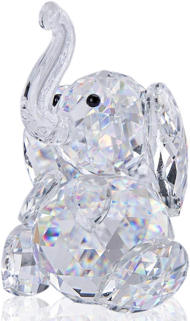 H&D Crystal Cute Elephant Figurine Collection Cut Glass Ornament Statue Animal Collectible