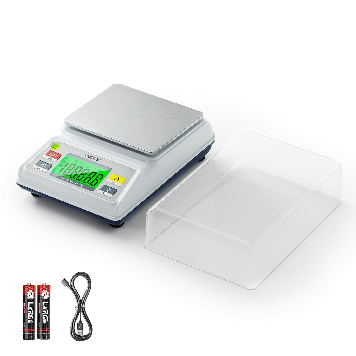 Analytical Balance Lab Scale 3000g x 0.1g, Compact Industrial & Laboratory Scale with Tare/Counting Functions, 5 Units, Dual Charging (Battery/USB) - Scientific Scale for Labs & Factories