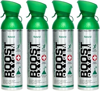 Boost Oxygen Large Natural 10 Liter Canister | Respiratory Support for Aerobic Recovery, Altitude, Performance and Health (4 Pack)