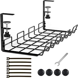 Under Desk Cable Management Tray No Drill Cable Racks Under Desk Cable Organizer for Wire Management, Sturdy Metal Cable Tray Basket for Office and Home Standing Desk