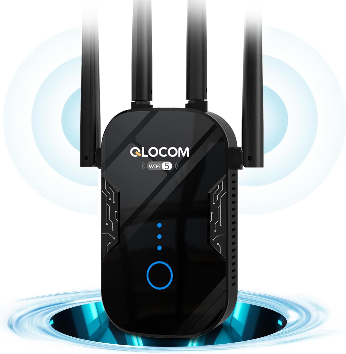 QLOCOM 2025 Newest WiFi Extender Booster 1200Mbps WiFi Booster Range Extender 5GHz & 2.4GHz Dual Band WiFi Repeater for Home, Broadband Extender/Booster with Wider Range, WPS Function, UK Plug