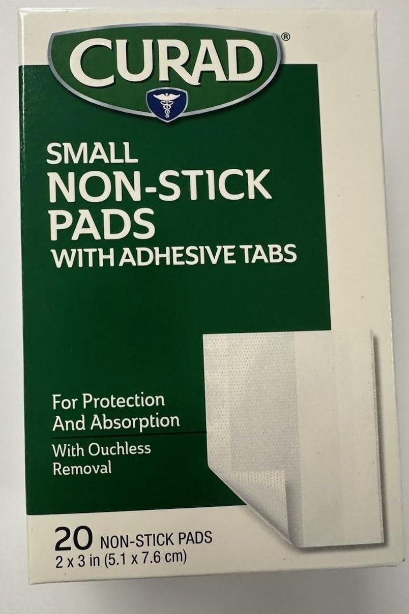 Curad Small Non-Stick Pads With Adhesive Tabs 2 Inches X 3 Inches 20 Each