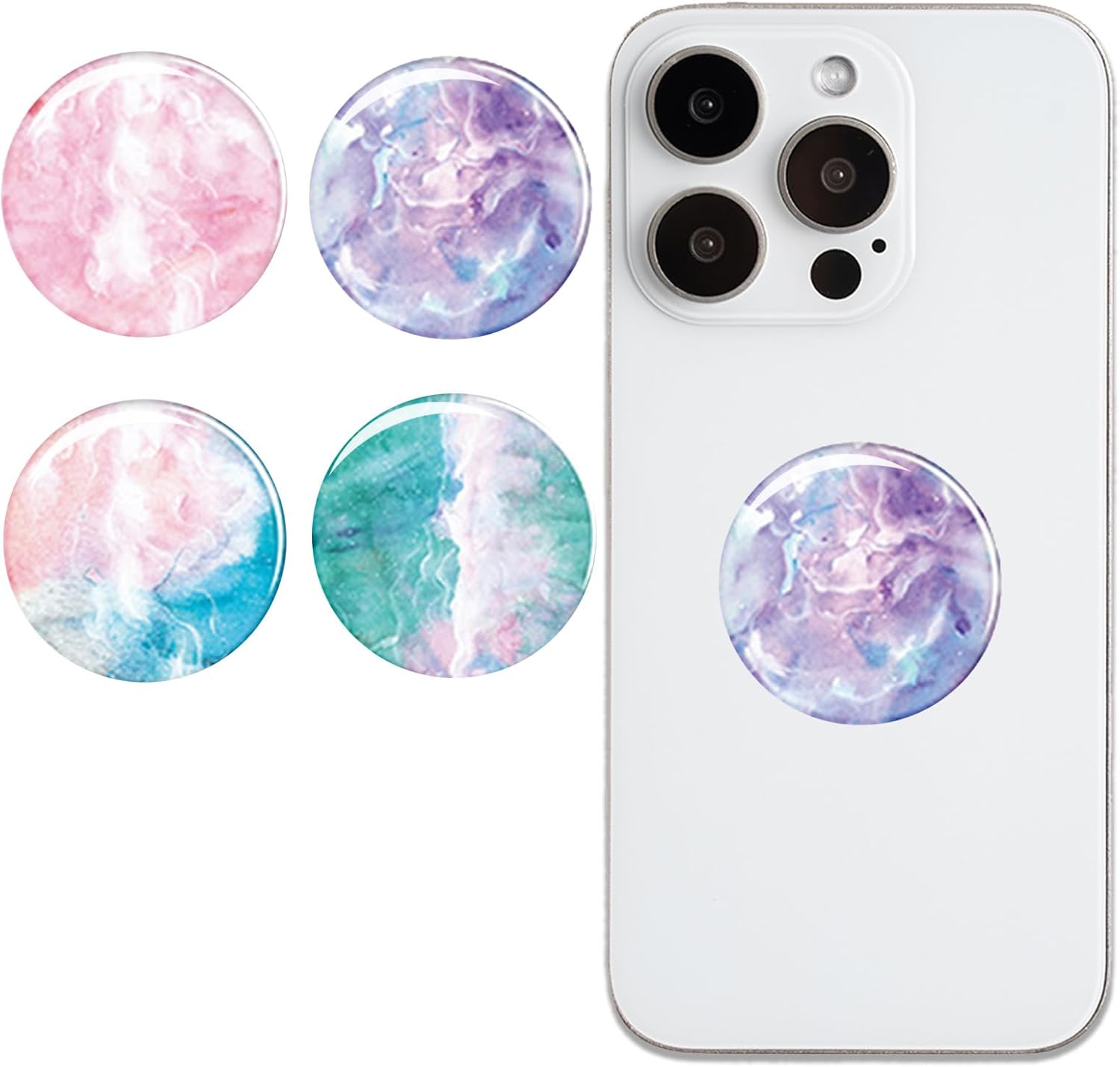 YSUY 4PCS Phone Grips with Stand - Blue-Pink Gradient, Mint Green, Purple & Pink Adhesive Holder for Mobile/Kindle, Finger Ring, Anti-Slip Grip, Ins Style