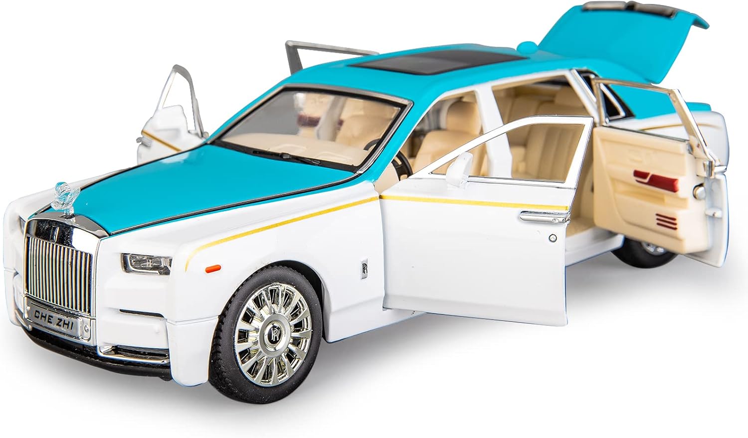 TGRCM-CZ 1:24 Rolls-Royce Phantom Model Car, Zinc Alloy Pull Back Toy Diecast Toy Cars with Sound and Light for Kids Boy Girl Gift(Blue)