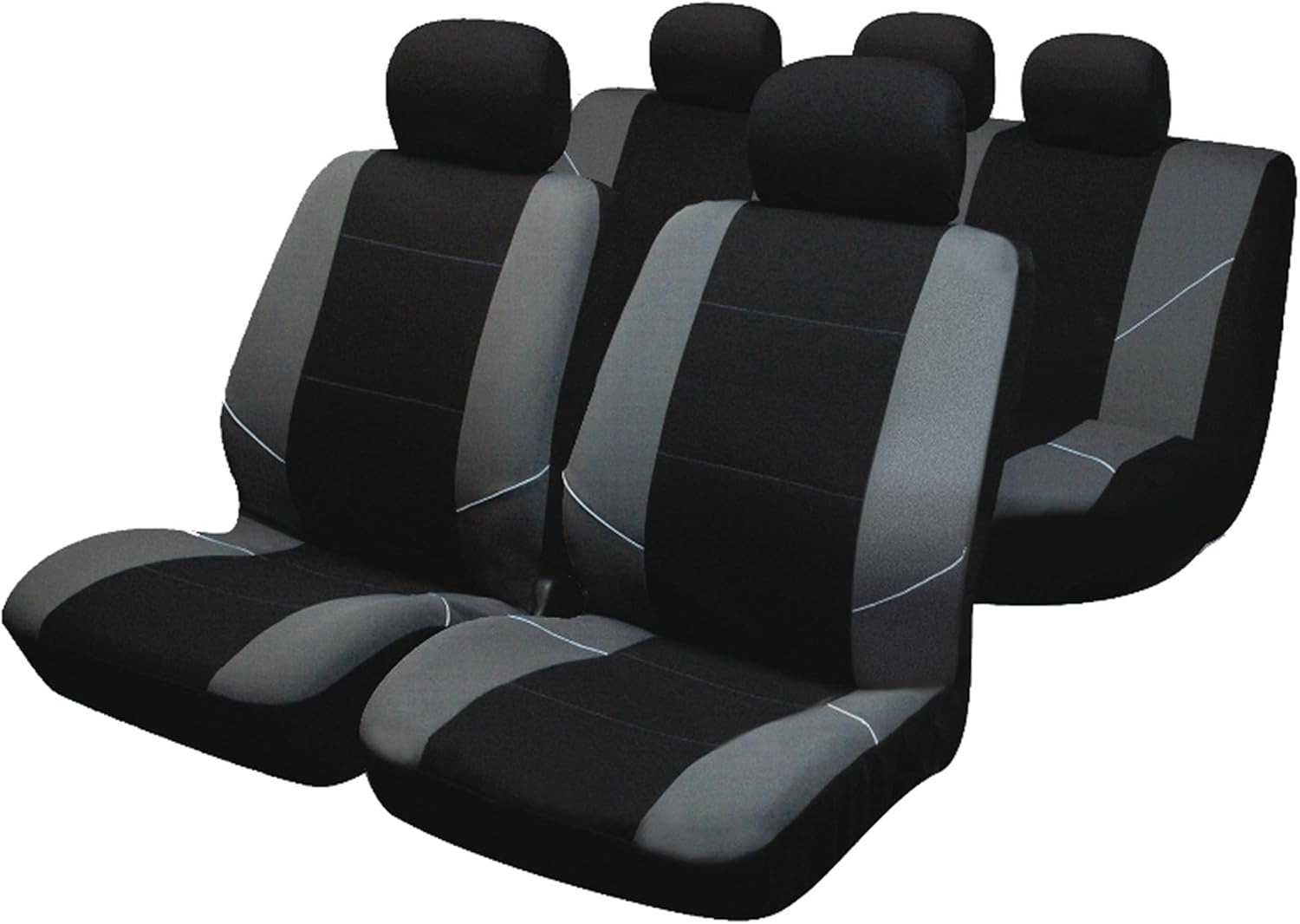 Sakura 'Merton' Black/Grey Seat And Headrest Covers BY0802 - Full Set Universal Fit Elasticated Hems Side Airbag Compatible Machine Washable