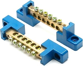 2Pcs Ground Bus Bar Terminal Block, 5 Terminal Positions Wire Screw Terminal Brass Electrical Grounding Bars Block