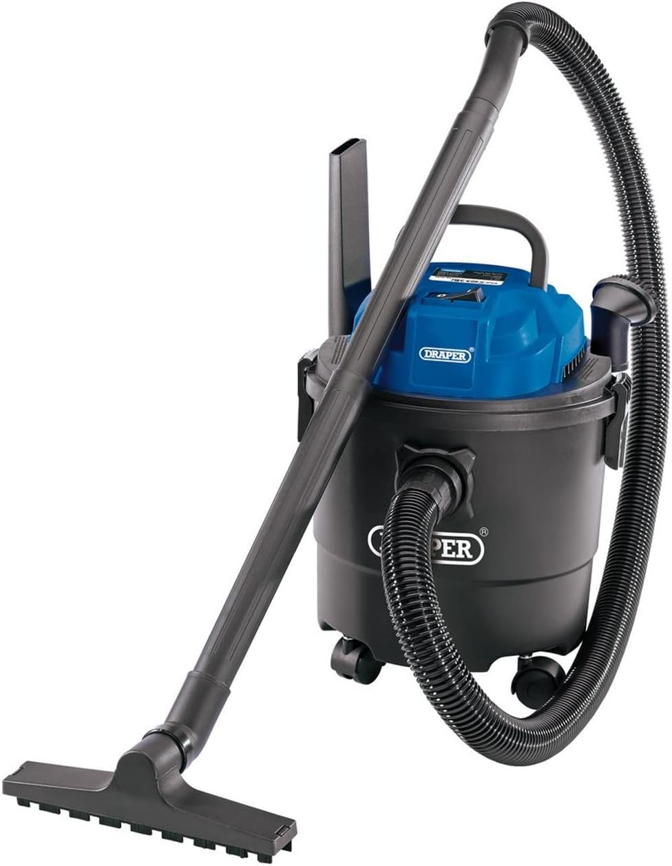 Draper 1250W 15L Wet and Dry Vaccum Cleaner | 1.5m Flexible Hose and Acessories |25 l/s Max Airflow | 18 kPa Vacuum Pressure | Home Car Carpet Cleaning | Professional Use | Outdoor | 90107