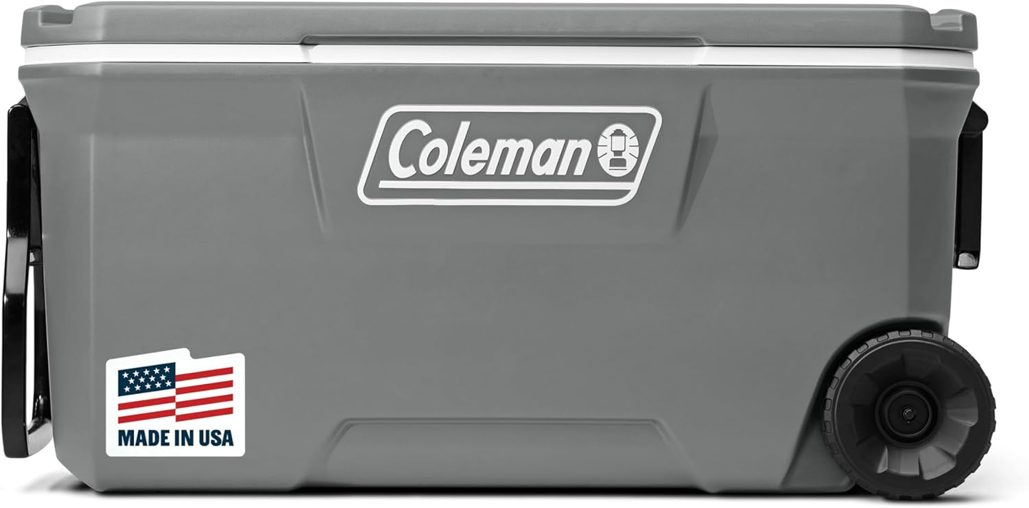 Coleman Classic Series Insulated Portable Wheeled Cooler, Leak-Resistant Outdoor Hard Cooler Keeps Ice up to 5 Days, 100-Quart