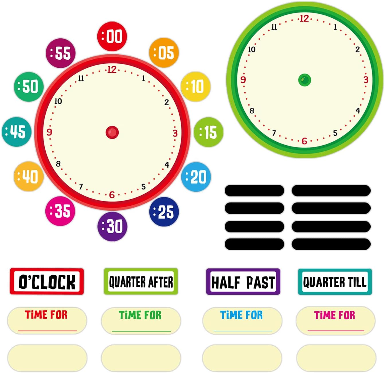 D24TIME 34Pcs Telling Time Bulletin Board Set Decoration Clock for Kids Learning to Tell Time Telling Time Teaching Practice Clock for Elementary Preschool Classroom Supplies Teachers Back to School