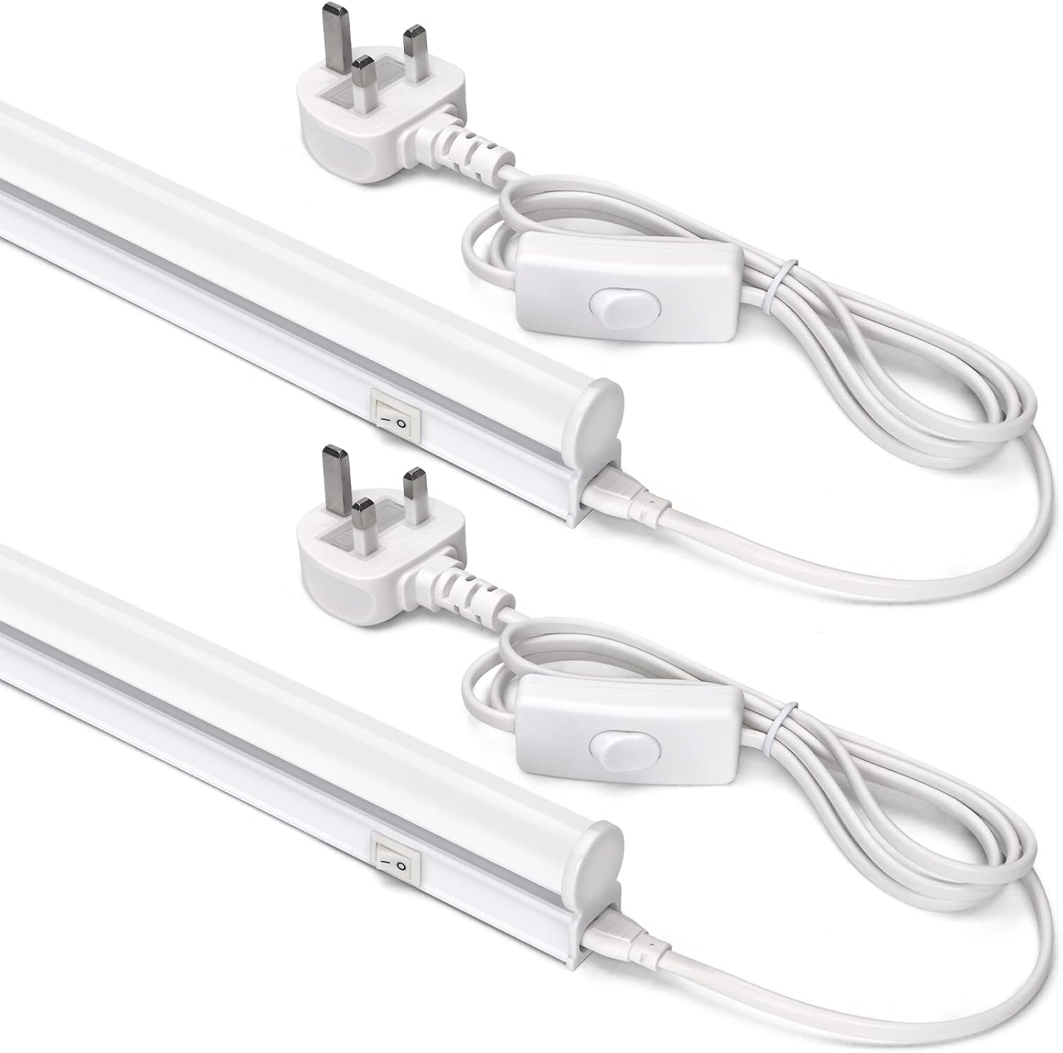 Barrina T5 60cm LED Under Cupboard Kitchen Lights & Wardrobe Light Bar, 9W 800 Lumens, 4000K Cool White Light Strip with Switch, Plug and Play, 2 Pack