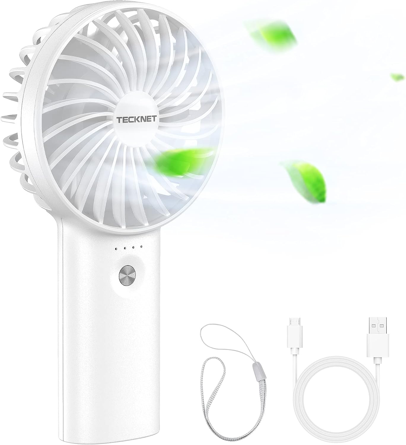 TECKNET Handheld Fan, Portable USB Hand Held Fans Rechargeable Mini with 7000mAh Power Bank, Mini Personal Electric Fan 3 Adjustable Speed Desk Fan for Home/Office/Travel (White)