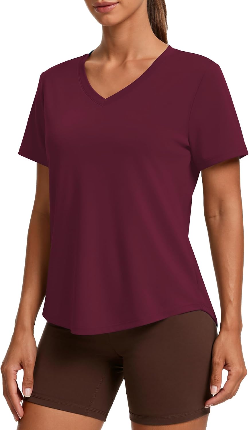 PINSPARK V Neck Workout Tops for Women Short Sleeve Quick Dry Shirts