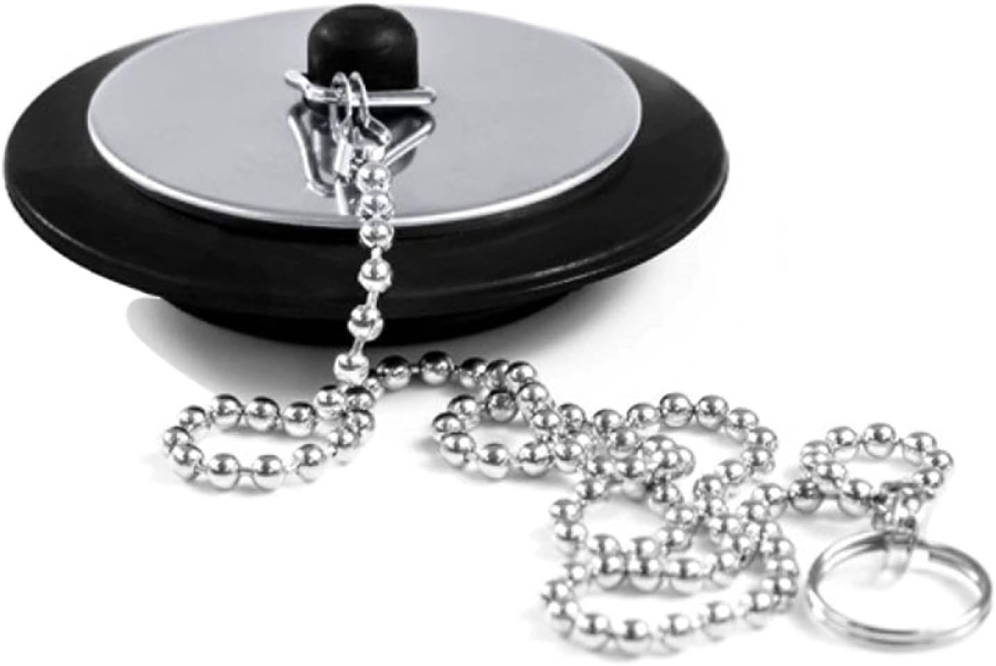 Universal bath plug with Stainless Steel Chain, bath plug replacement, Drain Stopper for Bathroom and Kitchen, bath plug and chain, Size 1.65in to 1.77in, Chain Length 16.5in