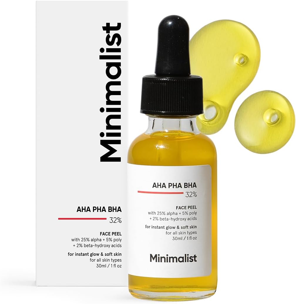 Minimalist 32% AHA PHA BHA Peeling Solution for Glowing Skin, Smooth Texture & Pore Cleansing | Weekend Facial Exfoliant or Peel |30 ml (Pack of 1)