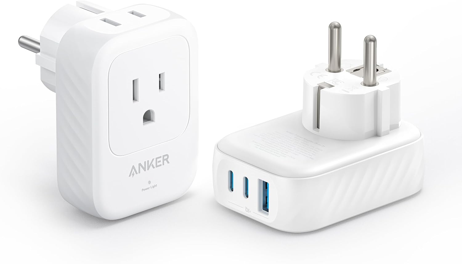Anker (2Pack) USA to Europe International Plug Adapter, Travel Adapter, 15W Max with 2 AC, 2 USB-C Ports and 1 USB-A Port, Ideal for iPhone 15, iPad Air&More, Compact for Travel, Cruise (TUV Listed)