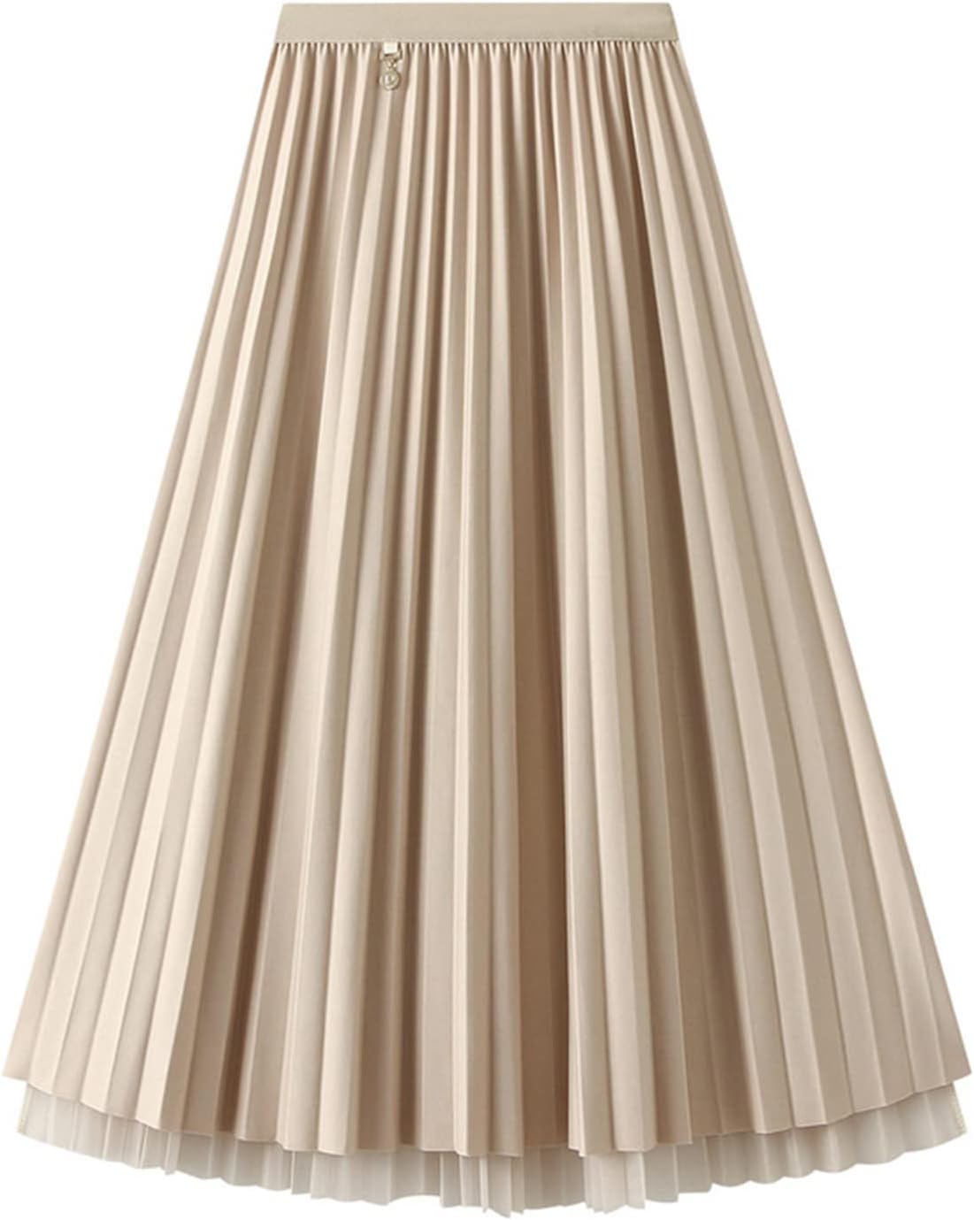 Jemsia Women's Reversible Tulle Midi A-line Elastic High Waisted Elegant Pleated Skirt Ballet Prom Party Skirt with Ornament