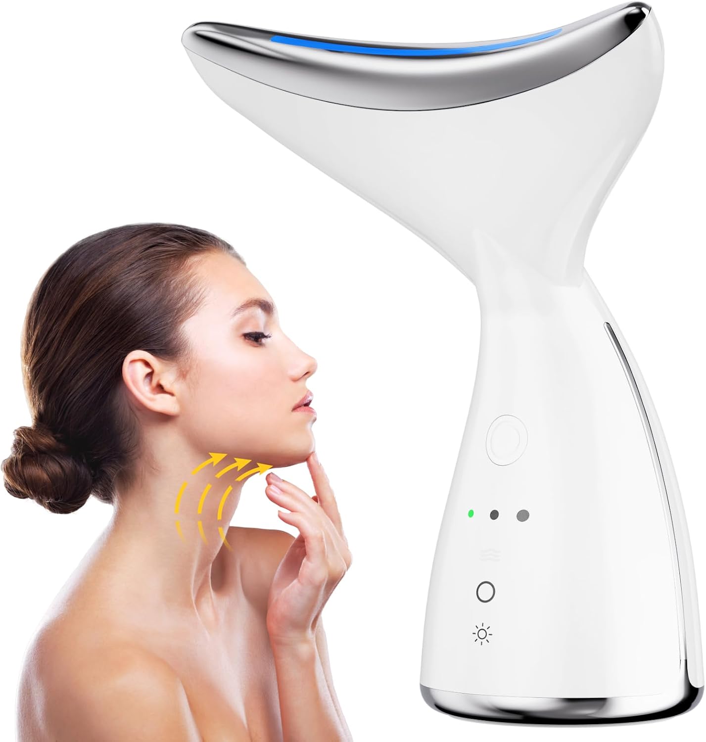 Face & Neck Massager | White - Red-Light-Therapy-for-Face and Neck, 3 Color LED Wand for Skin Care at Home Facial Massager