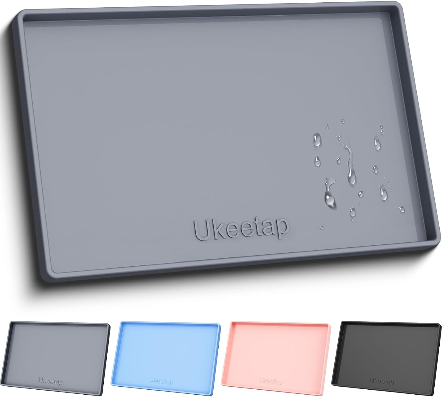 19" x 12" Extra Thick Silicone Mat Waterproof with Raised Edge, Gray