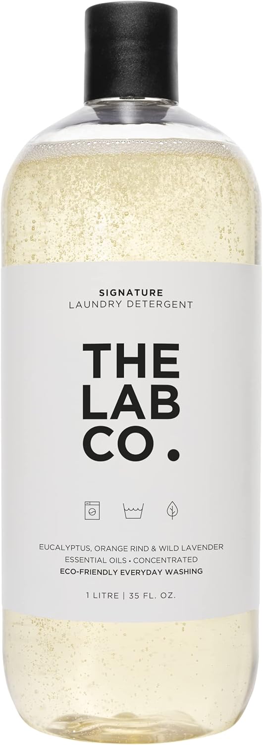 The Lab Co. Signature Laundry Wash 1 litre. For washing machine and hand washing. Lavender and orange rind. Non-Bio and Non-Toxic. For up to 64 washes.