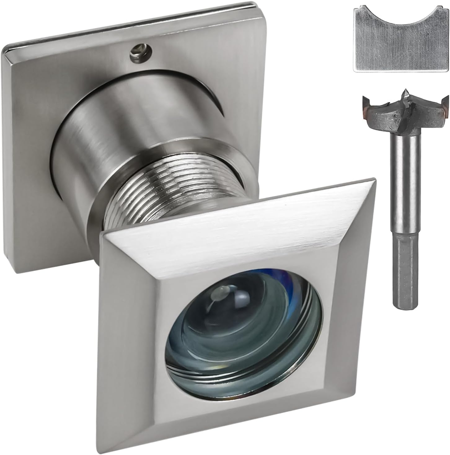 Earl Diamond Solid Brass Square HD 220 Degree Door Viewer Peephole with 28mm Drill Bit and Privacy Cover, Compatible with Door Thick from 1-21/32" to 2-1/8", Satin Nickel