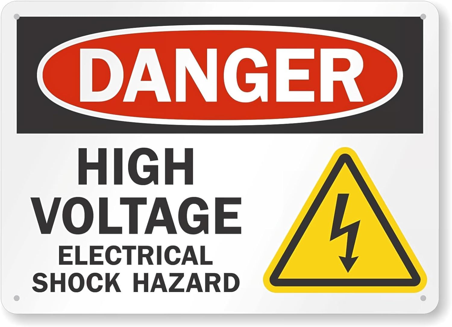 Danger Metal Sign - 10" x 14" High Voltage, Electrical Shock Hazard" Sign - Rust Free Aluminum, UV Protected, Waterproof and Weather Resistant, Reflective Coatin