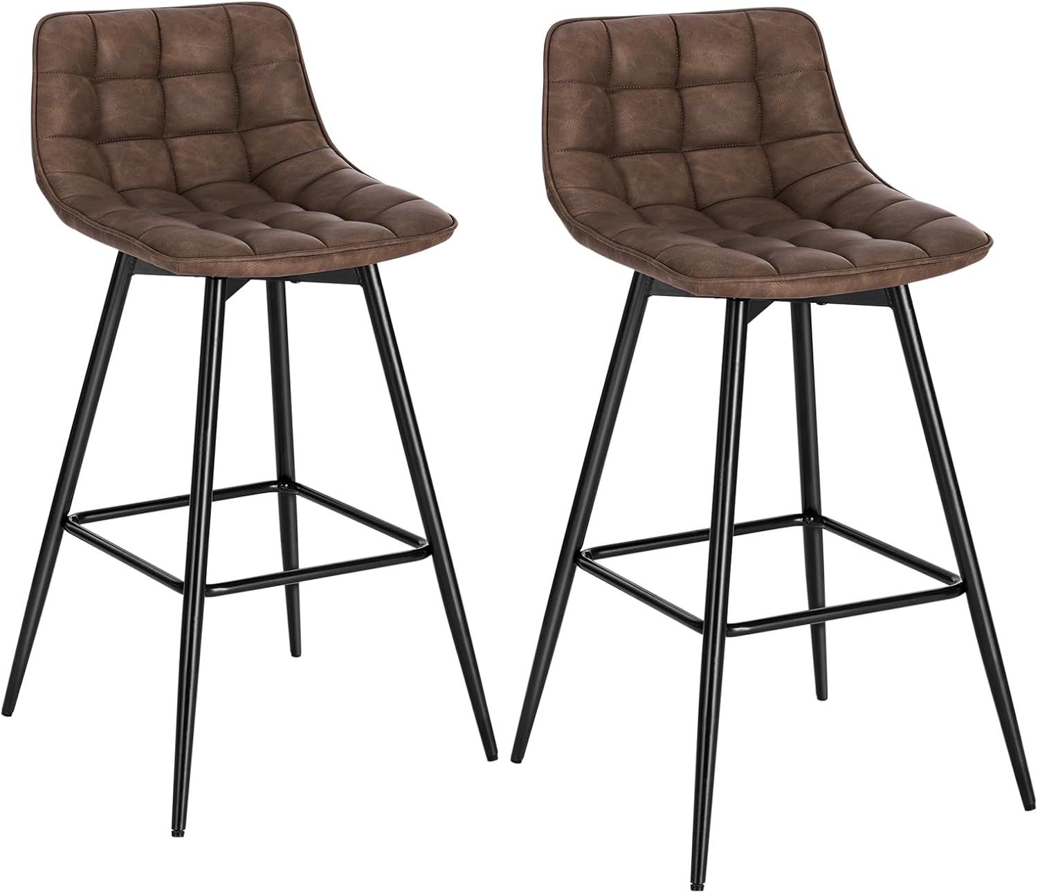 WOLTU Bar Stools Set of 2, Breakfast Kitchen Counter Barstools with Backrests and Footrests, Faux Leather, Brown