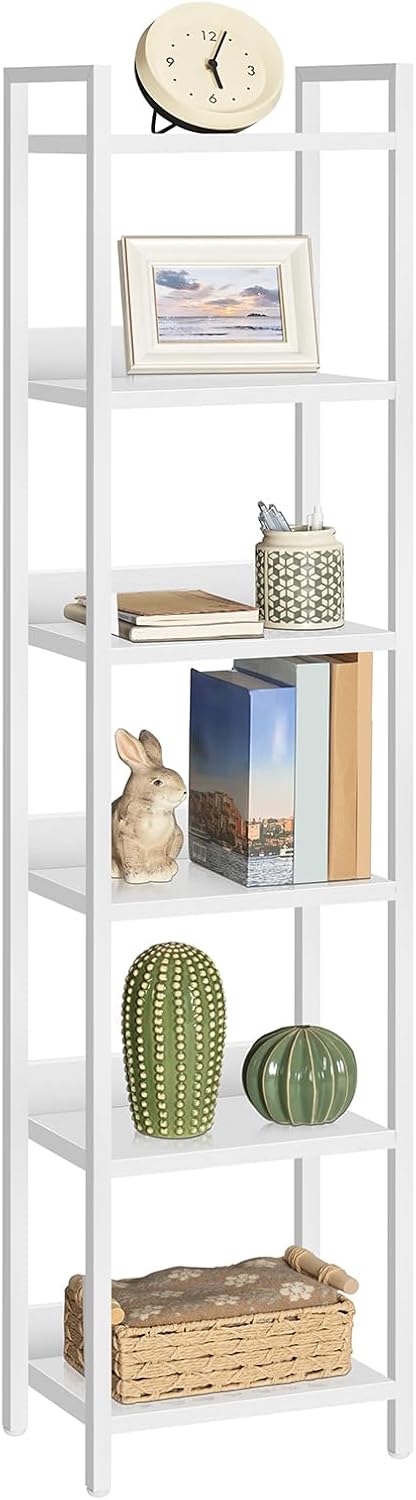 MAHANCRIS Bookshelf, 6-Tier Bookcase, Standing Book Shelf for Small Space, Storage Shelf Organizer, for Living Room, Bedroom, Study, Balcony, White ABKBW6601N1