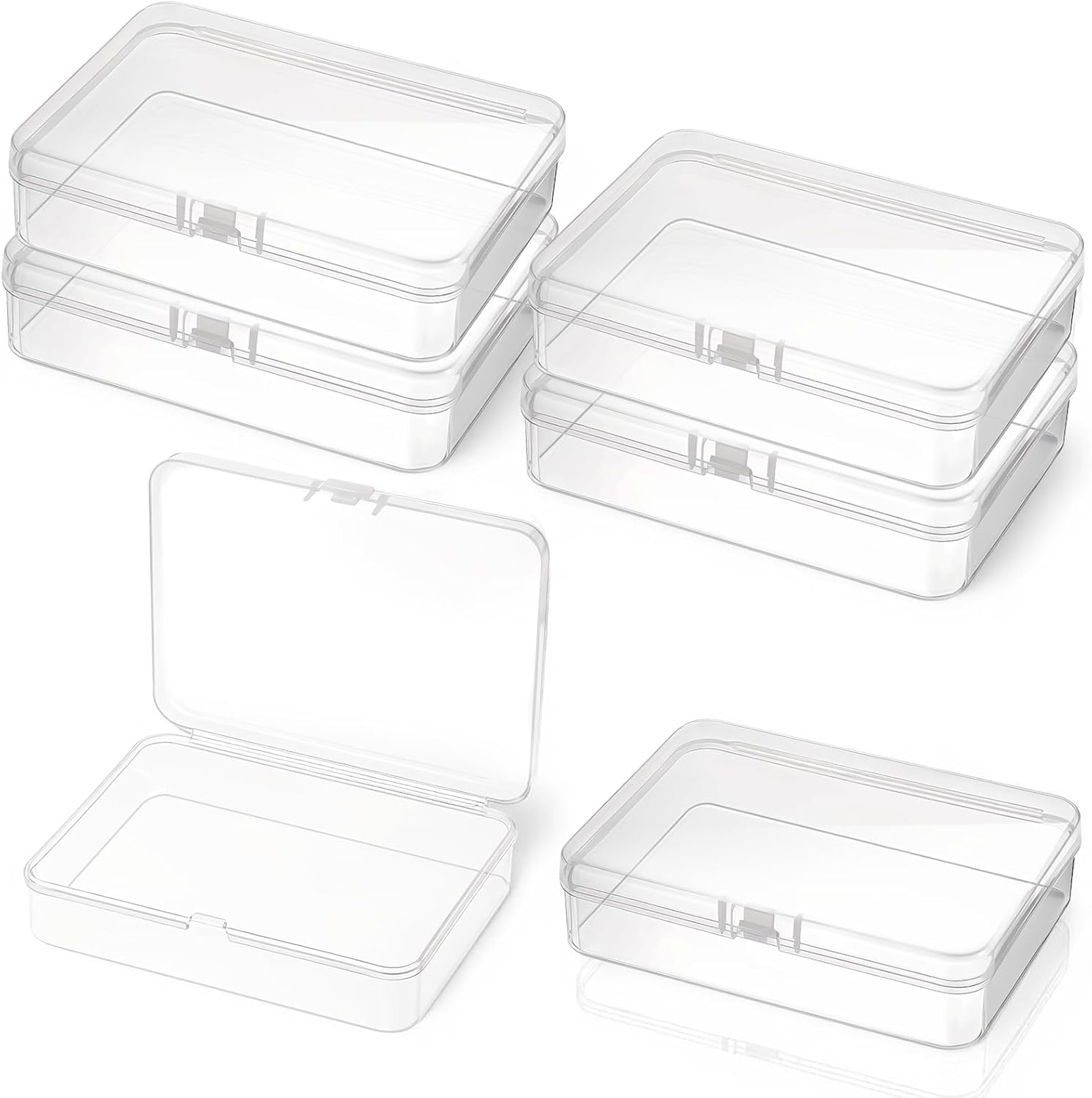 4 Pack Small Plastic Boxes with Hinged Lids, 4.5 X 3.3 X 1.1 Inch Rectangular Clear Plastic Storage Containers Box, Small Plastics Case for Jewelry, Beads and Crafts