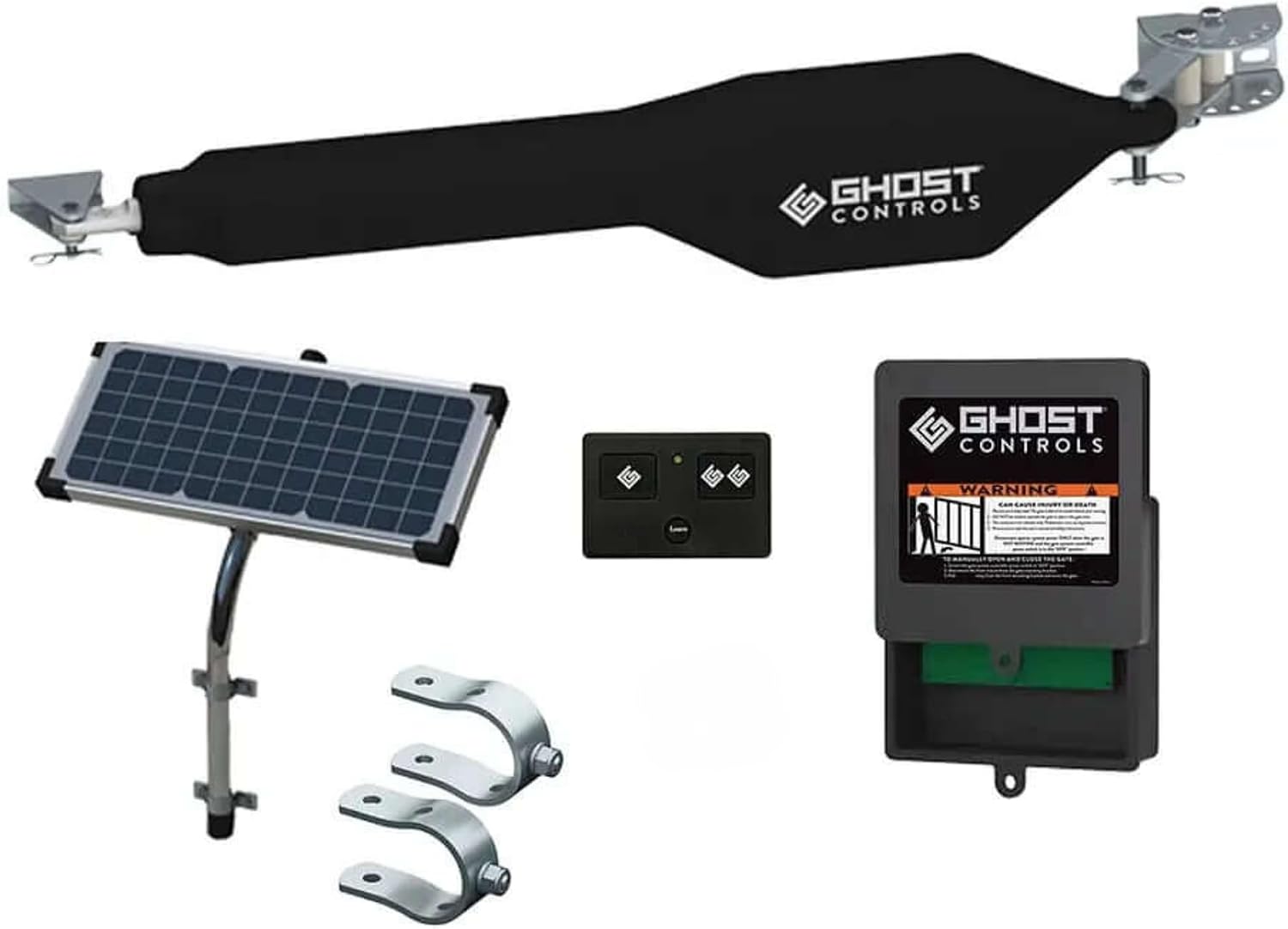 GHOST CONTROLS Solar Heavy-Duty Automatic Gate Opener Kit for Driveway Swing Gates with Long-Range Solar Gate Opener Remote - Model TSS1XP