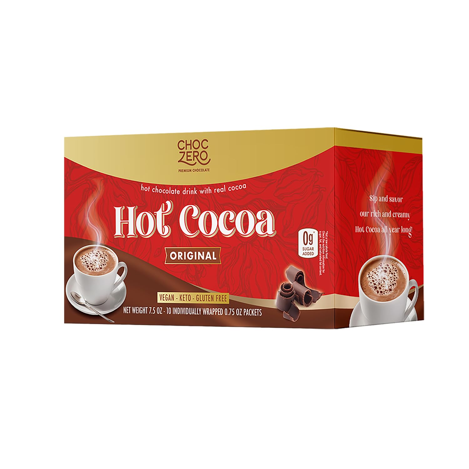 ChocZero Hot Cocoa Mix, Dark Chocolate, Sugar Free, Vegan, All Natural, 10 Hot Cocoa Packets, 7.5 Ounces (Pack of 1)