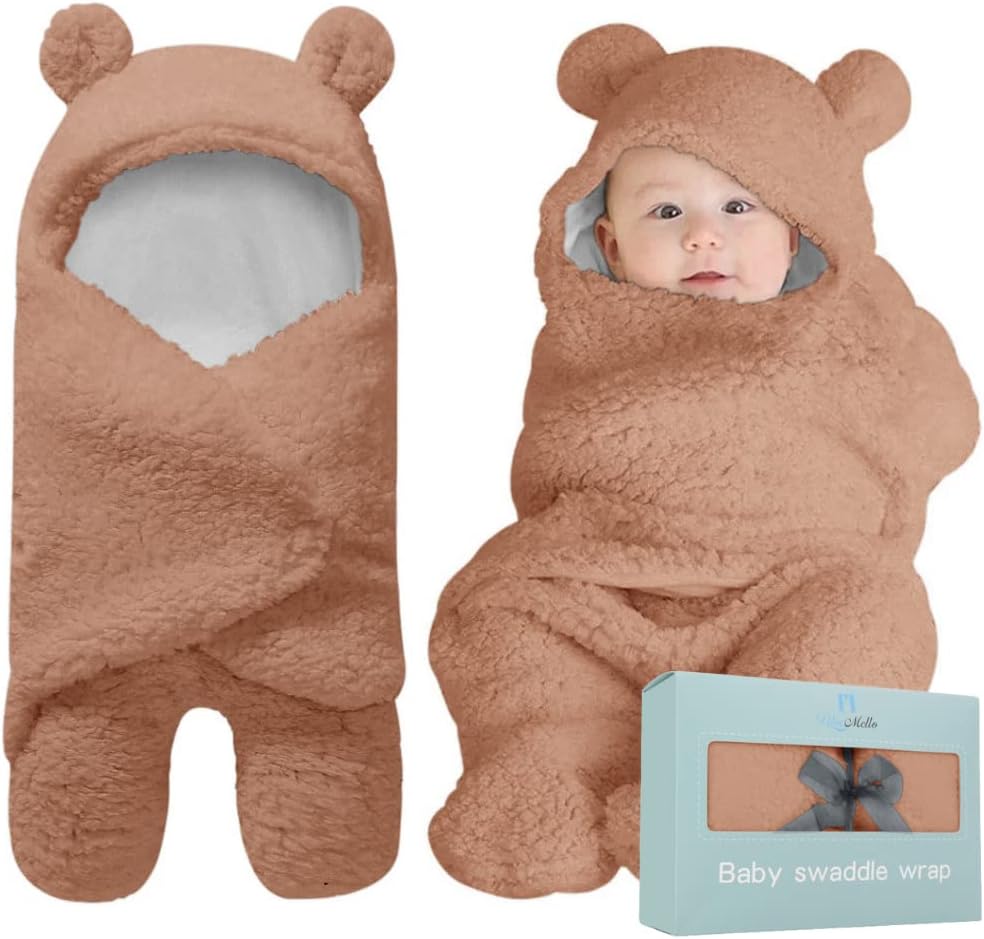 BlueMello Baby Swaddle Blanket | Ultra-Soft Plush Essential for Infants 0-6 Months | Receiving Swaddling Wrap Brown | Ideal Newborn Registry and Toddler Boy Accessories | Perfect Baby Girl Shower Gift