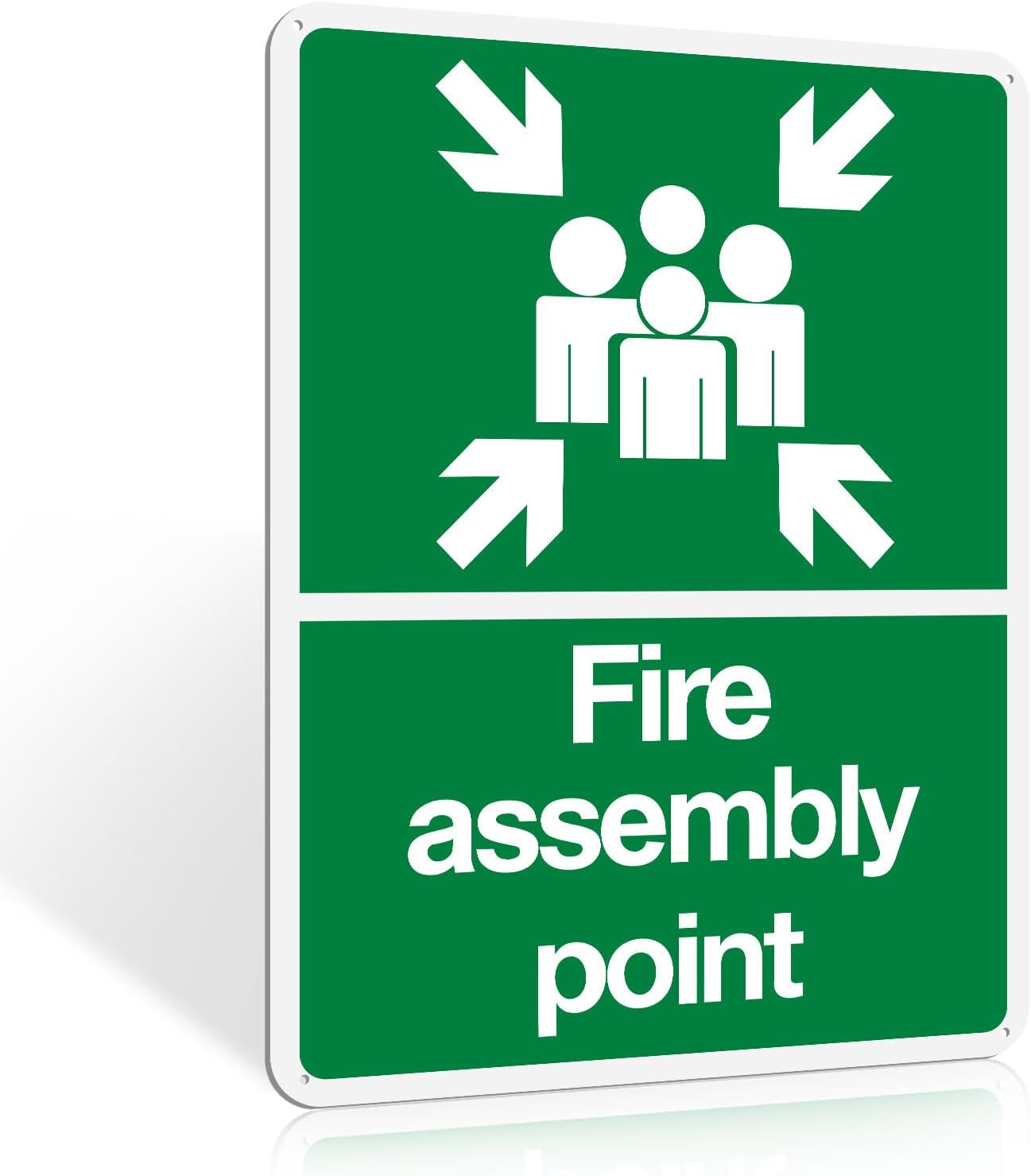 Fire Assembly Point Sign Outdoor, 400 x 300mm Rigid Plastic Fire Safety Signs with 4 Pre-Drilled Holes and Self-adhesive Backing Ideal Safety Fire Assembly Point
