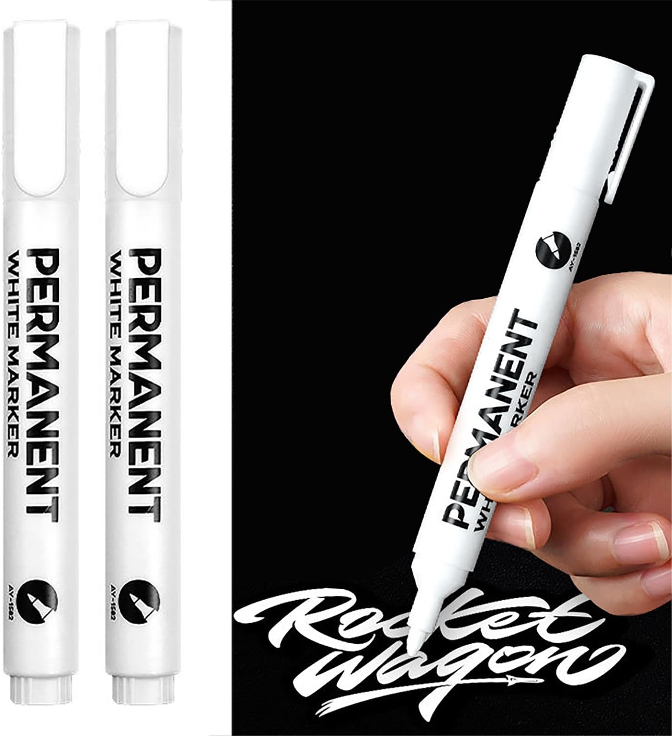 EUZUXU 2pcs White Permanent Marker Pen, Waterproof, 2mm White Fabric Pen Quick Dry, for Clothes, Stones, Rock Painting, Ceramic