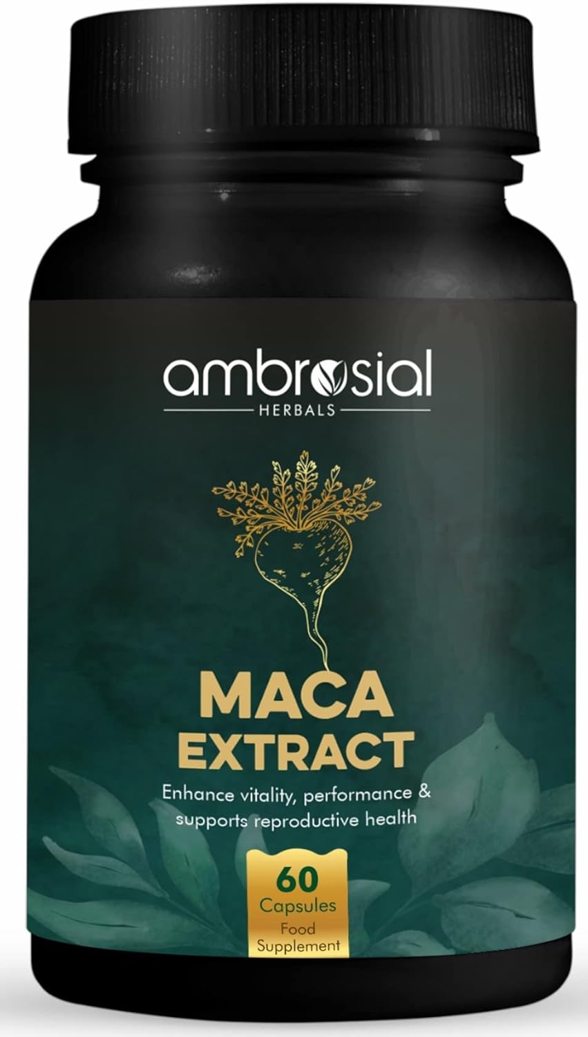 Ambrosial Maca Root Capsules for Women & Men - High Strength 500 Maca mg per Capsule, Supports Stamina & Energy - Natural Maca Root High Strength 60 Capsules