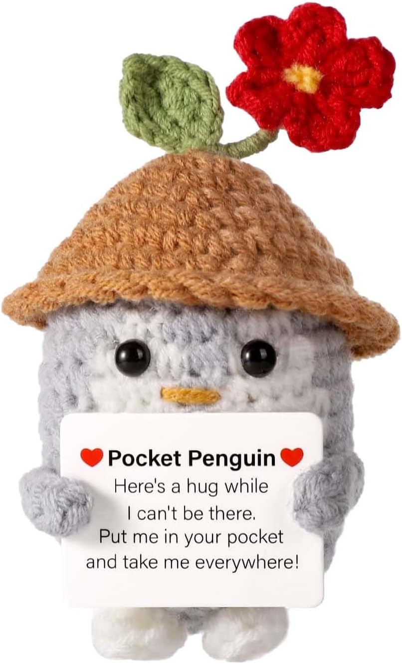 Belligern Positive Penguin Pocket Penguin Emotional Support Plush Mini Funny Positive Penguin Crochet Doll Pocket Hug Penguin Emotional Support Plush Good Luck Gift Birthday Christmas Decoration