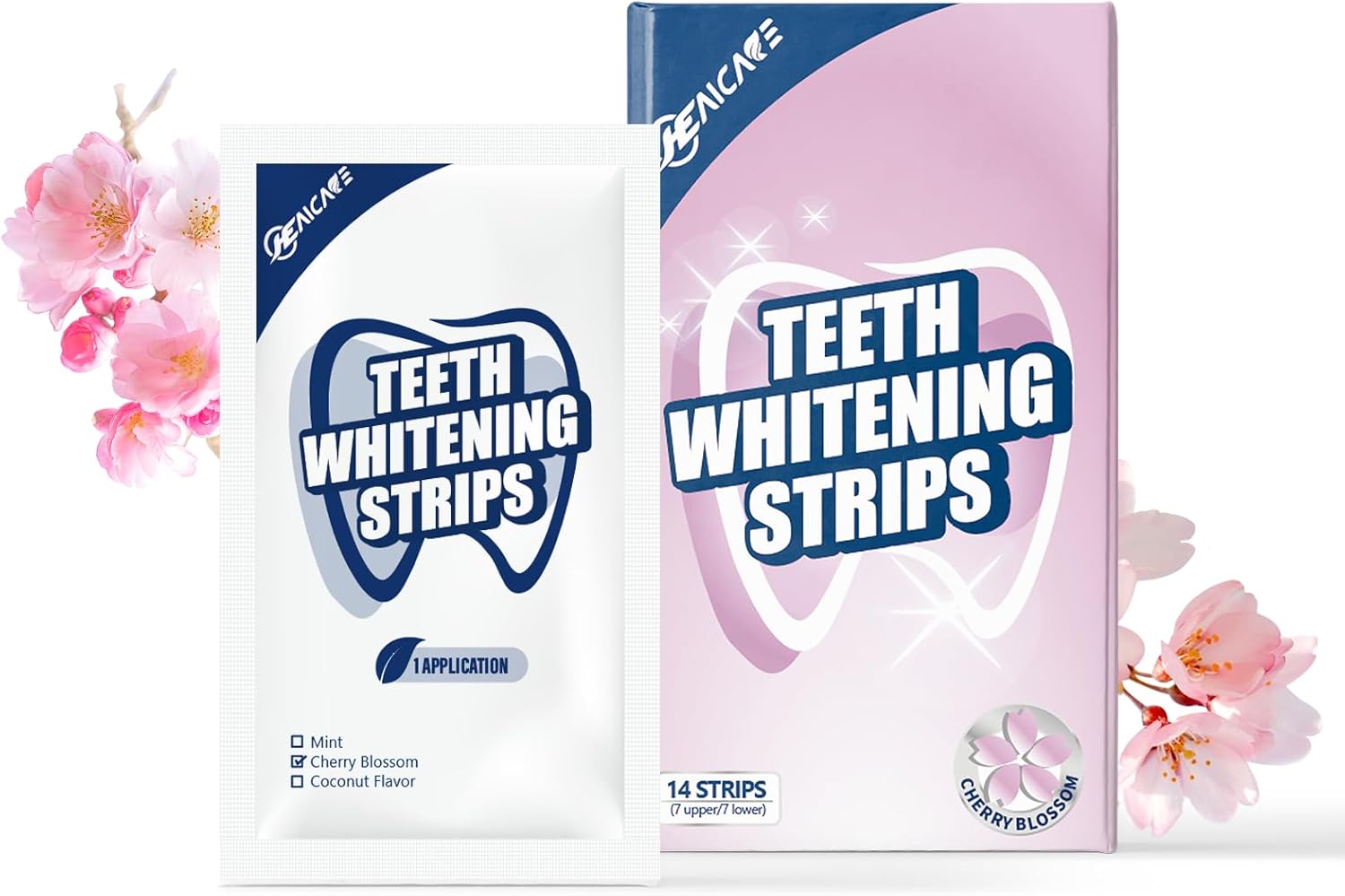 Teeth Whitening Strips, 28 Strips, Professional & Safe, Cherry Blossom Flavor, 14 Treatments