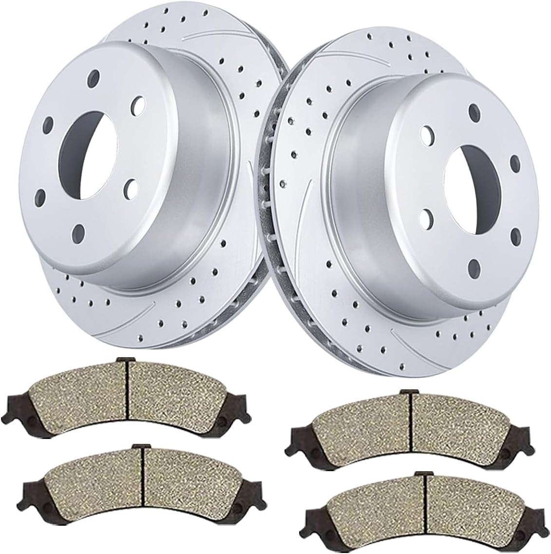 Rear (12.99”, 330mm) Brake Kit Fit for Chevrolet Avalanche Silverado Suburban 1500 Tahoe Cadillac Escalade ESV EXT GMC Sierra Yukon Drilled and Slotted Brake Rotors Ceramic Brake Pads