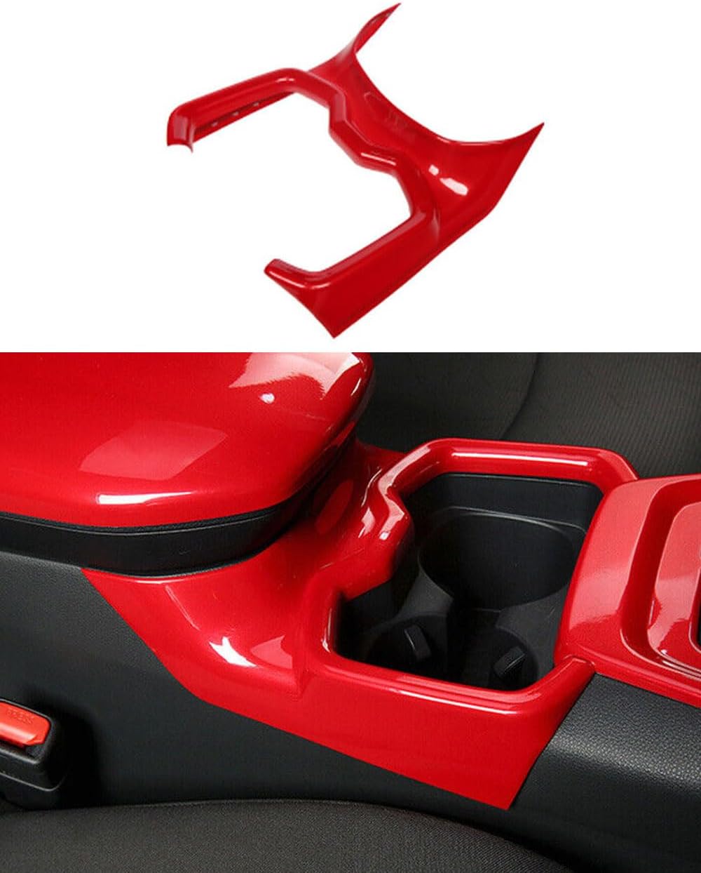NUFAR Car Accessories Fit for Toyota RAV4 2019-2022 ABS （Red） Interior Center Console Cup Holder Cover Trim 1PC